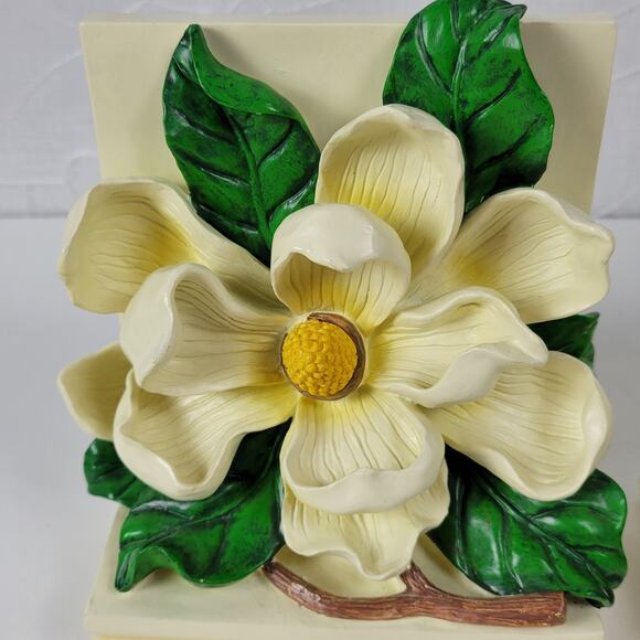 Vintage 1995 CBK Magnolia Flower Blossom Bookends Heavy Resin Cast Hand Painted - Picture 5 of 14